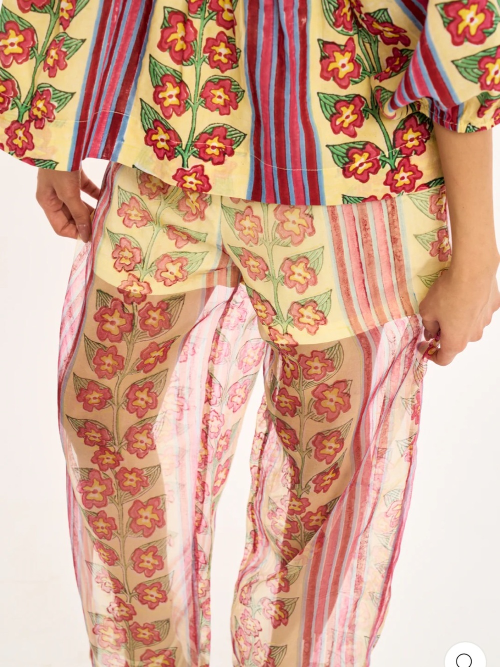 Rujuta Sheth NWT Bombay Pants Sheer Floral Stripe in Buttercream Iris size L - Picture 7 of 9